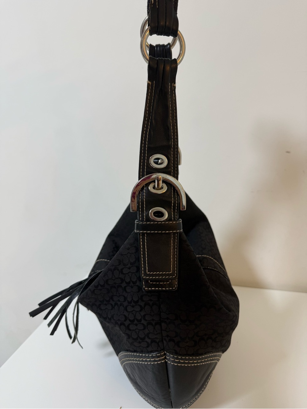 Coach Hobo Signature Shoulder Bag Black Jacquard/Leather - Picture 5 of 15